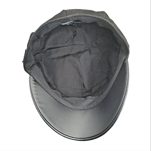 Women's Baker boy black faux leather fabric soft hat cap casual beret new - Picture 12 of 16